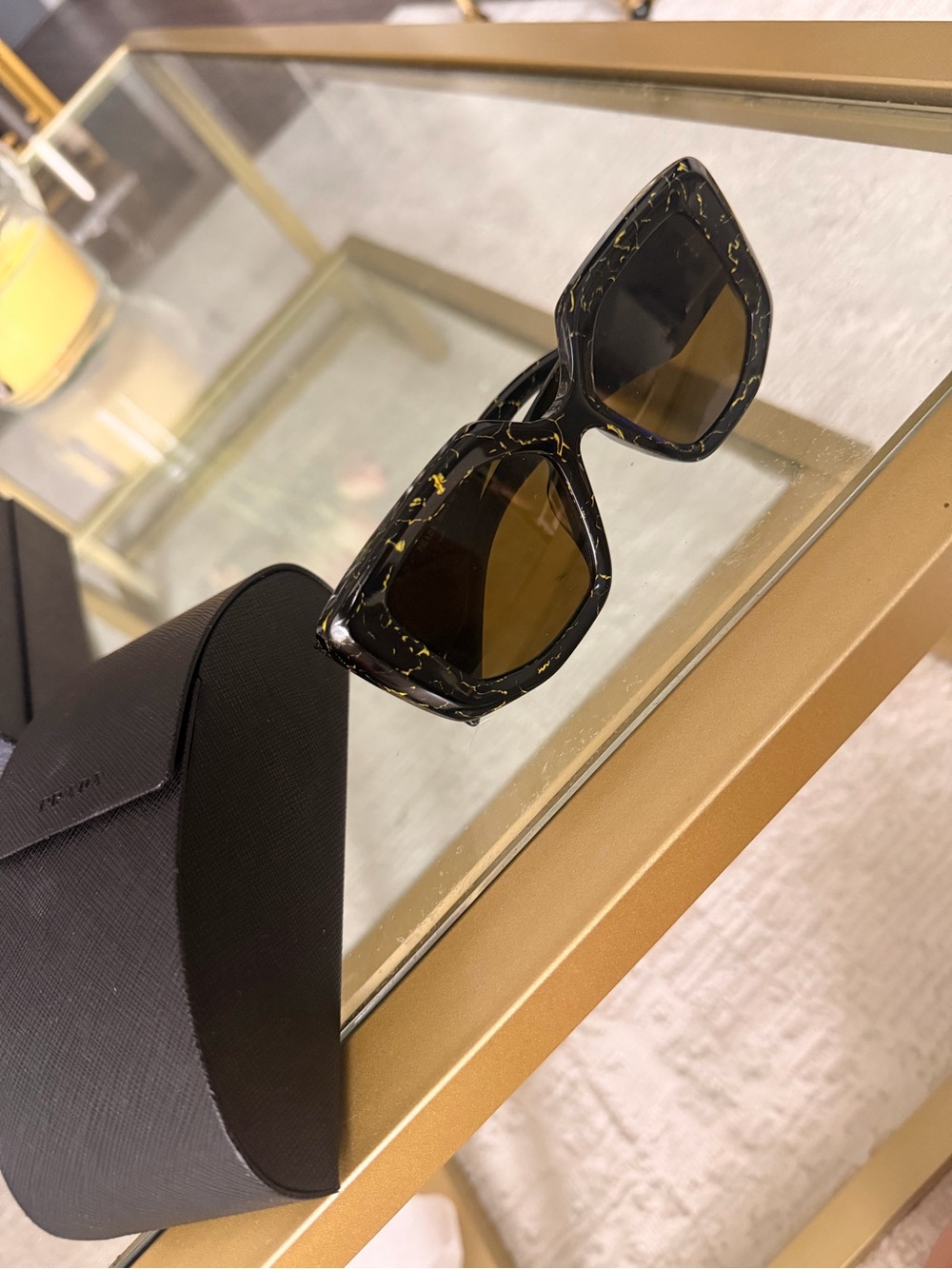 Prada Black Sunglasses with Yellow Marbled Accents - Picture 6 of 9
